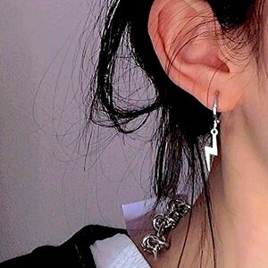 Silver lightning bolt earrings metal rock grunge gift new teen wife girlfriend
